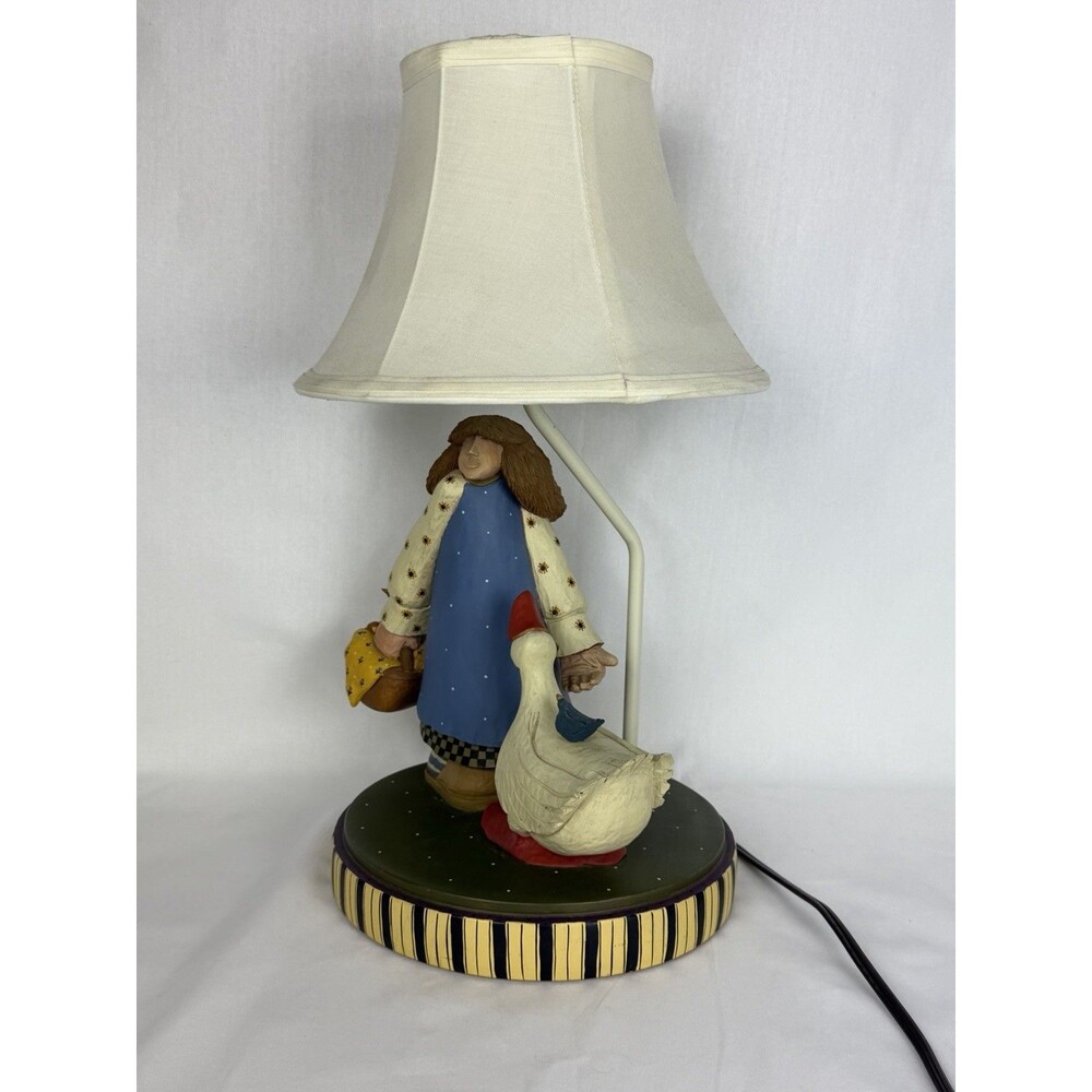 Williraye Studio WW7103 Golden Friend Girl Goose Bird Basket Eggs Lamp